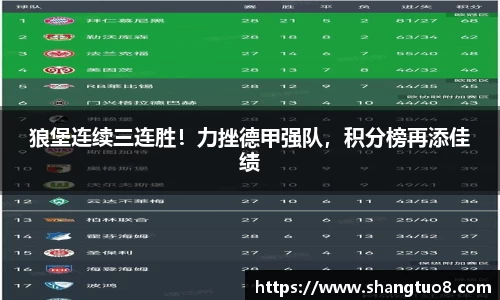 狼堡连续三连胜！力挫德甲强队，积分榜再添佳绩
