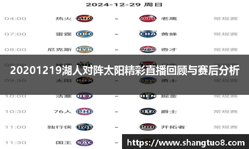 20201219湖人对阵太阳精彩直播回顾与赛后分析