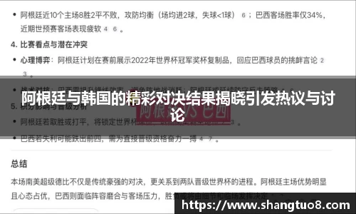 阿根廷与韩国的精彩对决结果揭晓引发热议与讨论